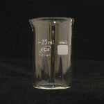 Beaker, Borosilicate, Low Form Capacity 25mL. OD 34mm. Height 50mm.