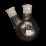 2 Neck Round Bottom Flasks, Angled, Heavy Wall Capacity 100ml. Joints size: Center 19/22; Side 19/22.