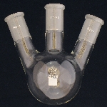 3 Neck Round Bottom Flasks, Angled, Heavy Wall Capacity 250ml. Center joint size 24/40. Side joint size 24/40.
