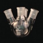 4 Neck Round Bottom Flasks, Angled, Heavy Wall, Low Capacity Capacity 50mL. Center Joint size 14/20. Side joints size 14/20.