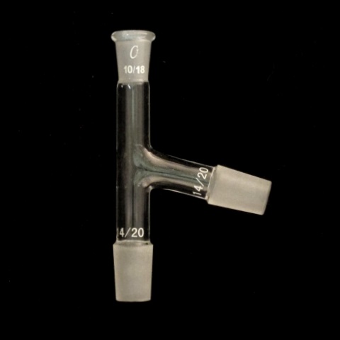 3-Way Distillation Adapter, Thermometer Joint, 75 degrees Thermometer joint size 10/18. Inner joints size 14/20. Immersion 25mm.