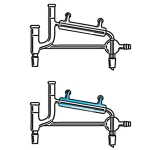 Distillation Apparatus, Vacuum Take-off, Small Scale Joints size 19/22. Approximate height 185mm. Approximate length between center of main tubes 195mm.