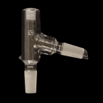 Jacketed Distillation Adapter, 75 Degrees Upper outer joint size 14/20. Lower and sidearm inner joints size 24/40.