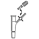 Connecting Adapter, Schlenk Upper outer and lower inner joint size 24/40. PTFE valve. Adjustable bore size 0-4mm.