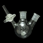 Reaction Storage Round Bottom 2-Neck Flask with Stopcock Capacity 50mL. Outer joints size 14/20. Glass stopcock.
