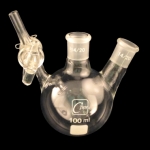 Reaction Storage Round Bottom 2-Neck Flask with Stopcock Capacity 100mL. Outer joints size 14/20. Glass stopcock.
