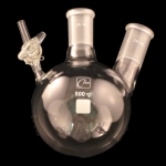 Reaction Storage Round Bottom 2-Neck Flask with Stopcock Capacity 500mL. Outer joints size 24/40. Glass stopcock.