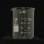 Beaker, Borosilicate, Low Form Capacity 250ml. Graduation range 25-175ml. OD 70mm. Height 95mm. Graduation 25ml. (BOMEX Brand)