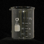 Beaker, Borosilicate, Low Form Capacity 500ml. Graduation range 50-400ml. OD 85mm. Height 120mm. Graduation 25ml. (BOMEX Brand)