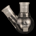 2 Neck Round Bottom Flasks, Angled, Heavy Wall Capacity 25ml. Joints size: Center 14/20; Side 14/20.