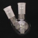 2 Neck Round Bottom Flasks, Angled, Heavy Wall Capacity 100ml. Joints size: Center 24/40; Side 24/40.
