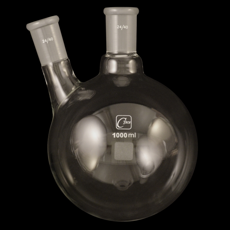 500 mL Capacity 29/42 Center Joint Round Bottom 24/40 Side Joint Heavy Wall Angled ACE Glass 6948-222 Three Neck Boiling Flask 