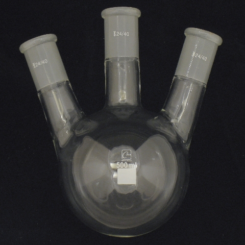 Laboy HMF011424 Glass 500 mL 3 Neck Round Bottom Boiling Flask with 19/22 Center and Side Joints Angled 