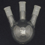 3 Neck Round Bottom Flasks, Angled, Heavy Wall Capacity 500ml. Center joint size 24/40. Side joint size 24/40.