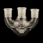 3 Neck Round Bottom Flasks, Vertical, Heavy Wall, Low Capacity Capacity 25ml. Center joint size 14/20. Side joints size 14/20.