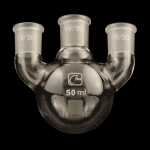 3 Neck Round Bottom Flasks, Vertical, Heavy Wall, Low Capacity Capacity 50ml. Center joint size 14/20. Side joints size 14/20.