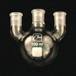3 Neck Round Bottom Flasks, Vertical, Heavy Wall, Low Capacity Capacity 100mL. Center joint size 14/20. Side joints size 14/20.