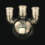 3 Neck Round Bottom Flasks, Vertical, Heavy Wall, Low Capacity Capacity 100mL. Center joint size 14/20. Side joints size 14/20.