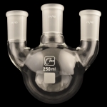 3 Neck Round Bottom Flasks, Vertical, Heavy Wall Capacity 250mL. Center joint size 24/40. Side joints size 24/40.
