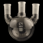 3 Neck Round Bottom Flasks, Vertical, Heavy Wall Capacity 500mL. Center joint size 24/40. Side joints size 24/40.