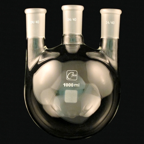 Heavy Wall ACE Glass 6944-258 Three Neck Boiling Flask Round Bottom 24/40 Side Joint 3L Capacity 45/50 Center Joint 