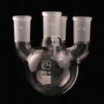 4 Neck Round Bottom Flasks, Vertical, Heavy Wall Capacity 250mL. Center joint size 24/40. Side joints size 24/40.