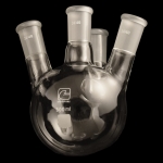 4 Neck Round Bottom Flasks, Angled, Heavy Wall Capacity 500mL. Center Joint size 24/40. Side joints size 24/40.