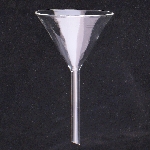 Triangle funnel, short stem, Borosilicate Diameter 50mm. Stem length 50mm. Overall length 90mm. Stem OD 6mm.