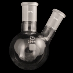 2 Neck Round Bottom Flasks, Angled, Heavy Wall Capacity 250ml. Joints size: Center 29/42; Side 24/40.