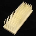 Test Tube / Drying Rack, Polypropylene Pegs/holes: 102/80. Color: White.
Length: 9 in. Width: 3 1/4 in. Height: 2 1/2 in.
Peg diameter: 3/16 in. Peg height: 1 3/4 in. Space between pegs: 5/16 in.